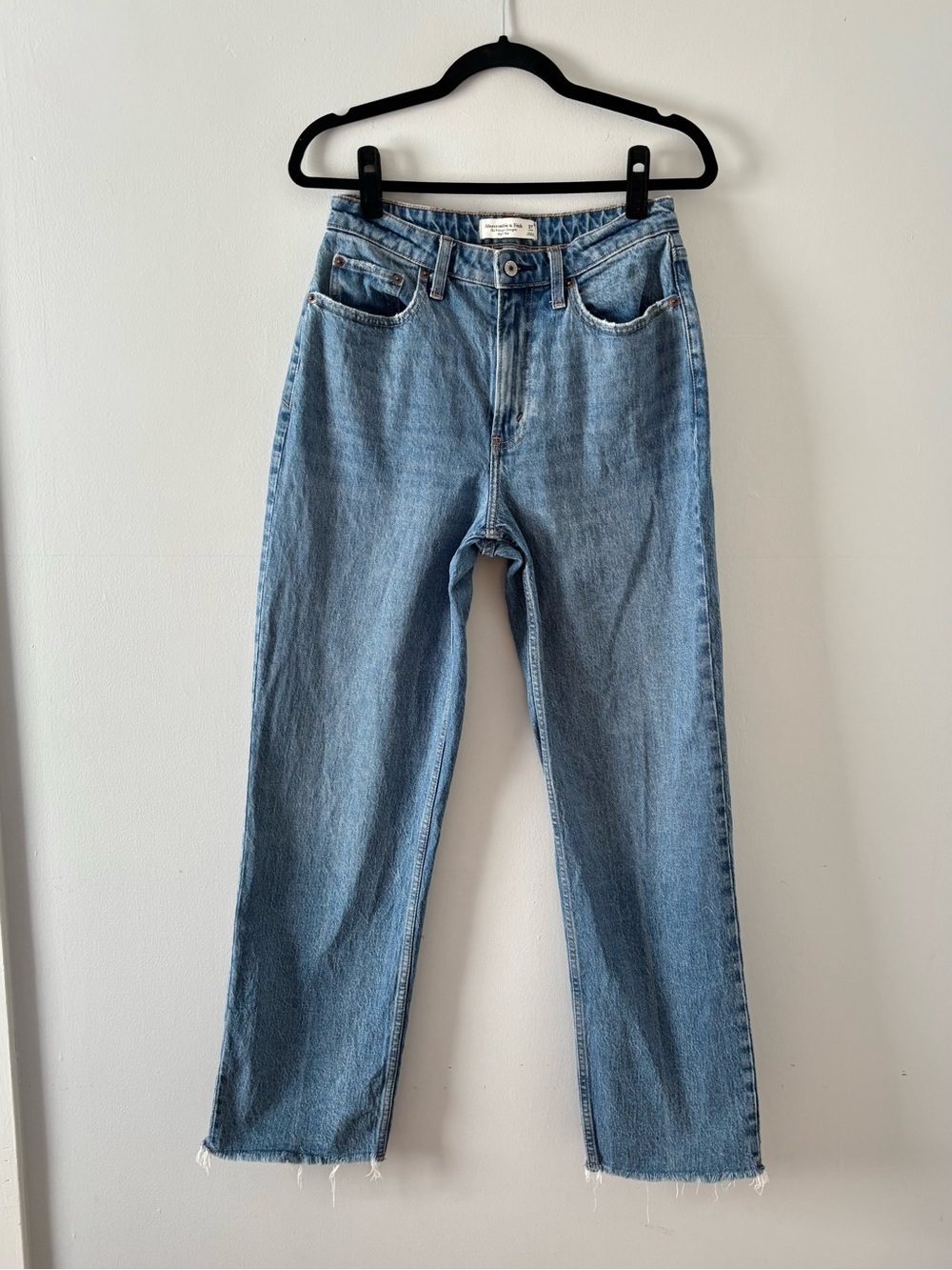 Abercrombie & Fitch The Vintage Straight High Rise Jean Curve Love Raw Hem Denim